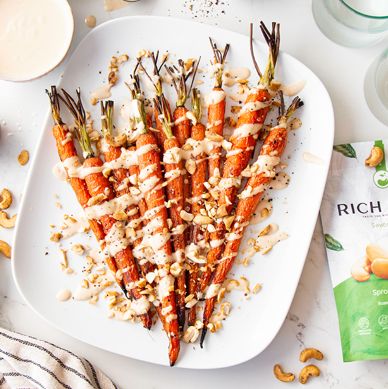 Roasted Carrots With Tahini & Crushed Sage Cashews – Rich Nuts