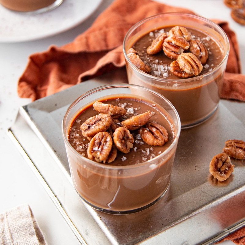 Paleo Chocolate Custard with Rich Nuts Sprouted Maple Pecans