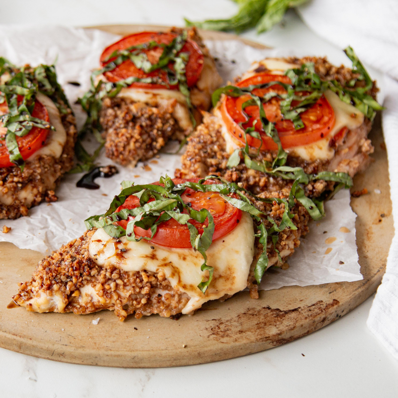 Rich Nuts Sprouted Balsamic Walnut Crusted Caprese Chicken 