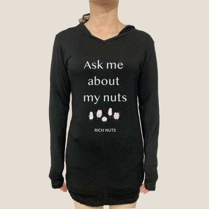 "Ask Me About My Nuts" Hooded Bamboo Long Sleeve Shirt