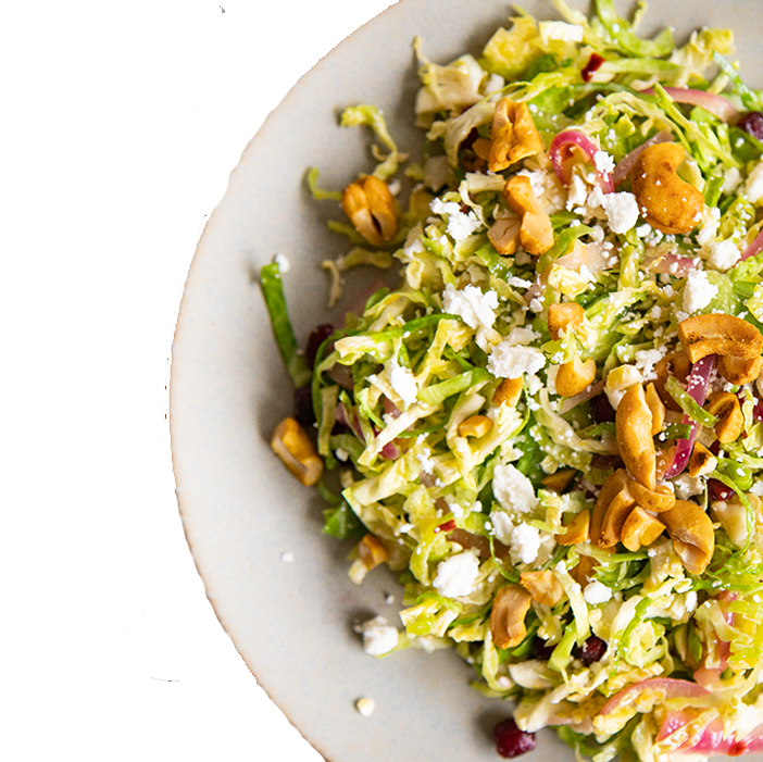 Shaved Brussels Salad with Sprouted Curry Cashews