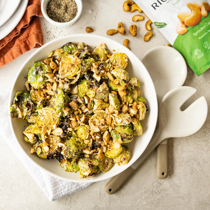 Tahini Brussels Sprouts with Savory Sage Cashews