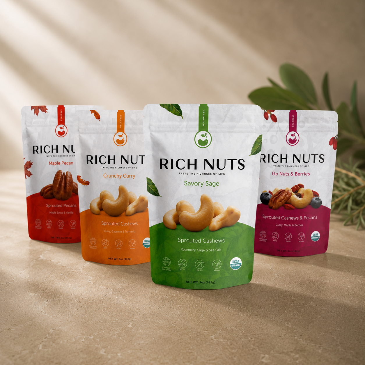 Rich Nuts Starter Bundle: six gourmet sprouted flavors